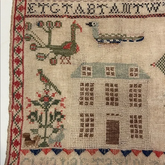 Charming Embroidered Alphabet Sampler 1861 - Picture 3 of 5